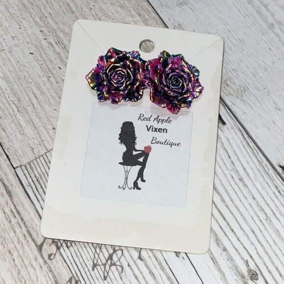 Iridescent Rose Post Earrings - Picture 1 of 1